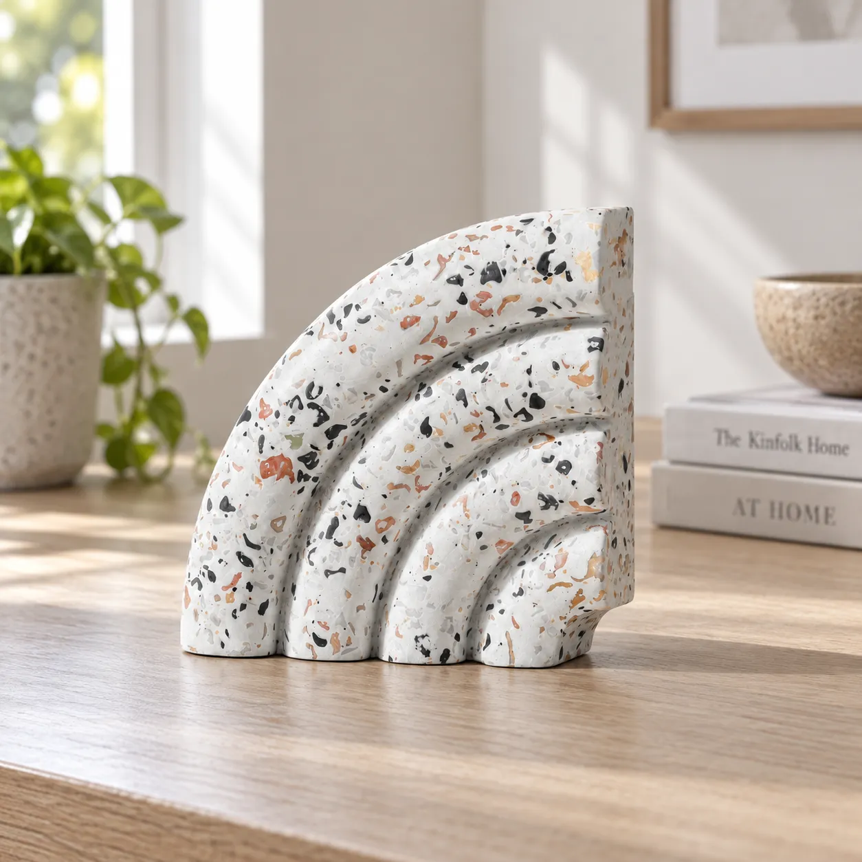 Terrazzo Arch Bookend - alternate view; one bookend, books excluded