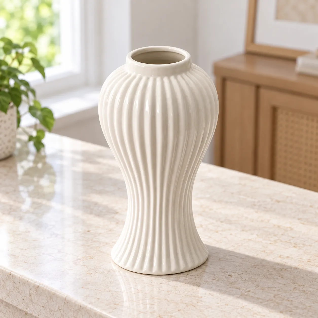 Fluted Pedestal Vase - alternate view; styling objects excluded