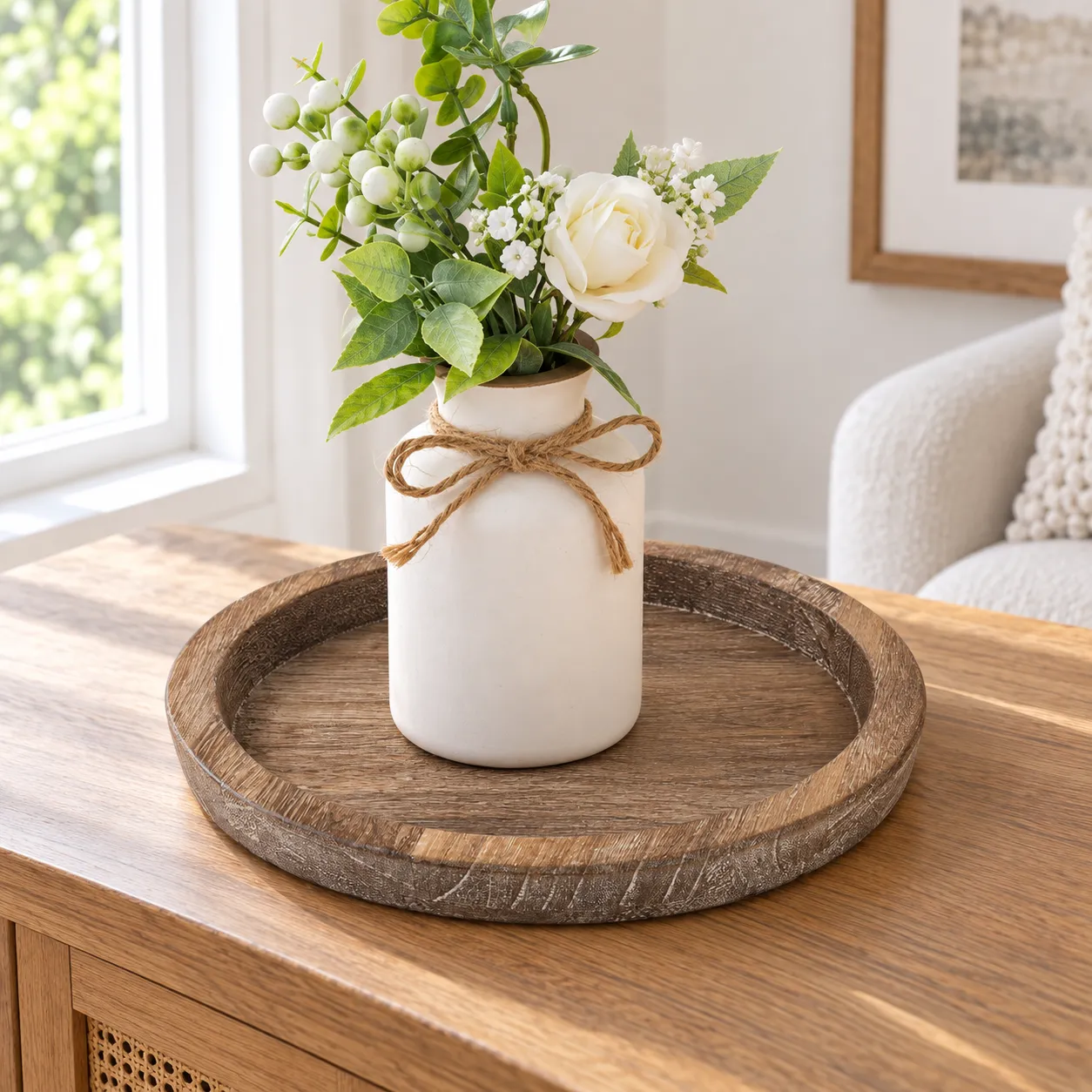 Rustic Round Tray - use view; styling objects excluded