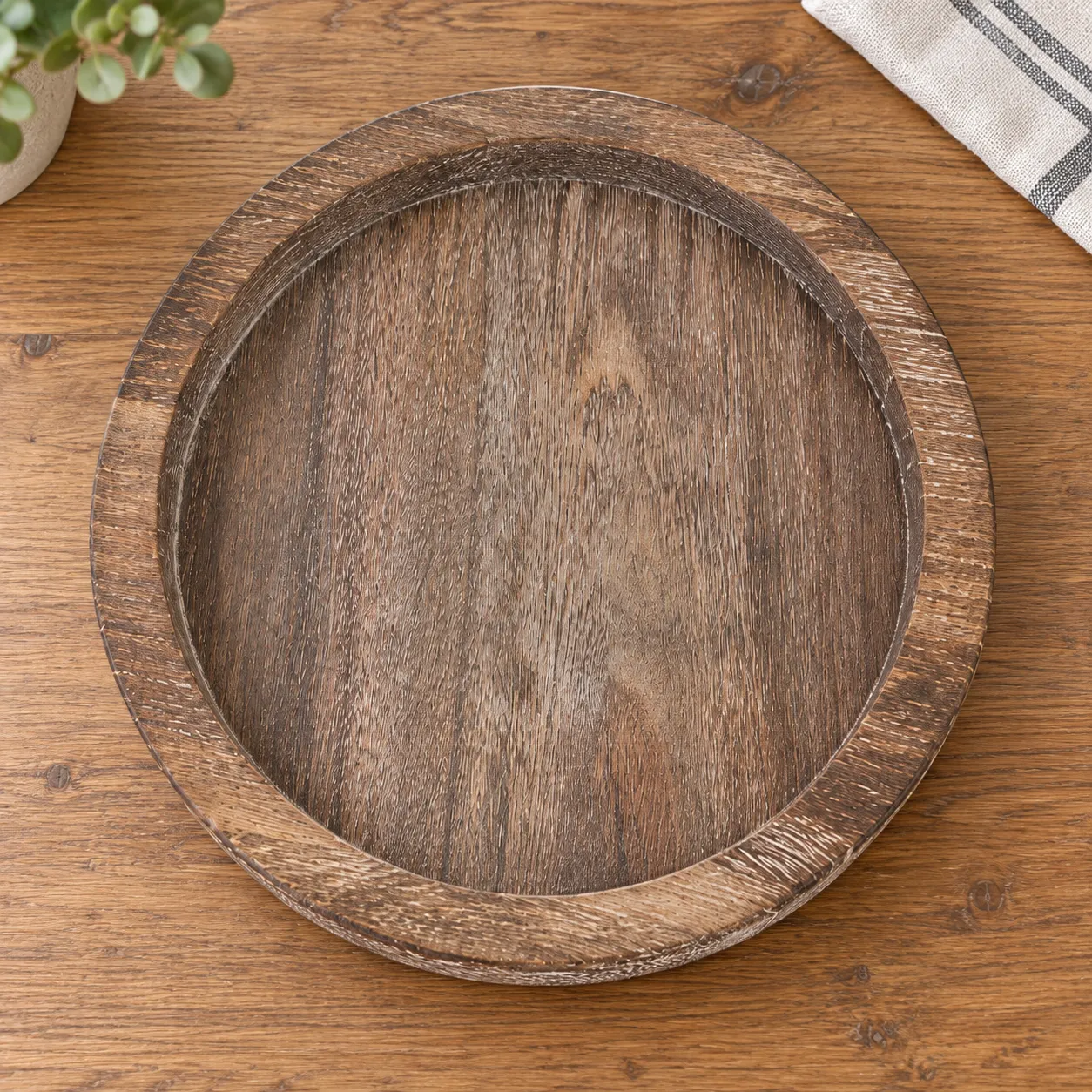 Rustic Round Tray - alternate view; styling objects excluded