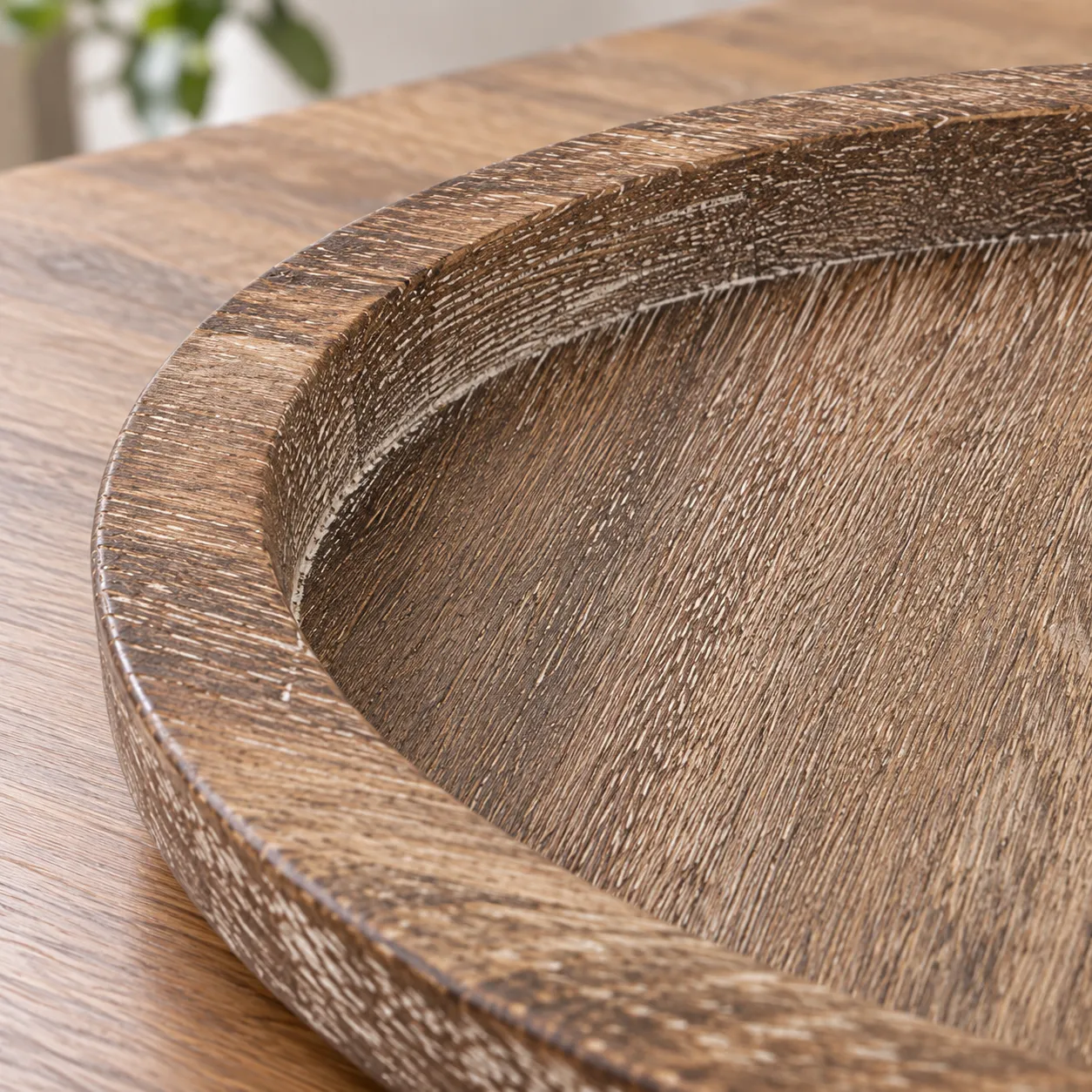 Rustic Round Tray - detail view; styling objects excluded