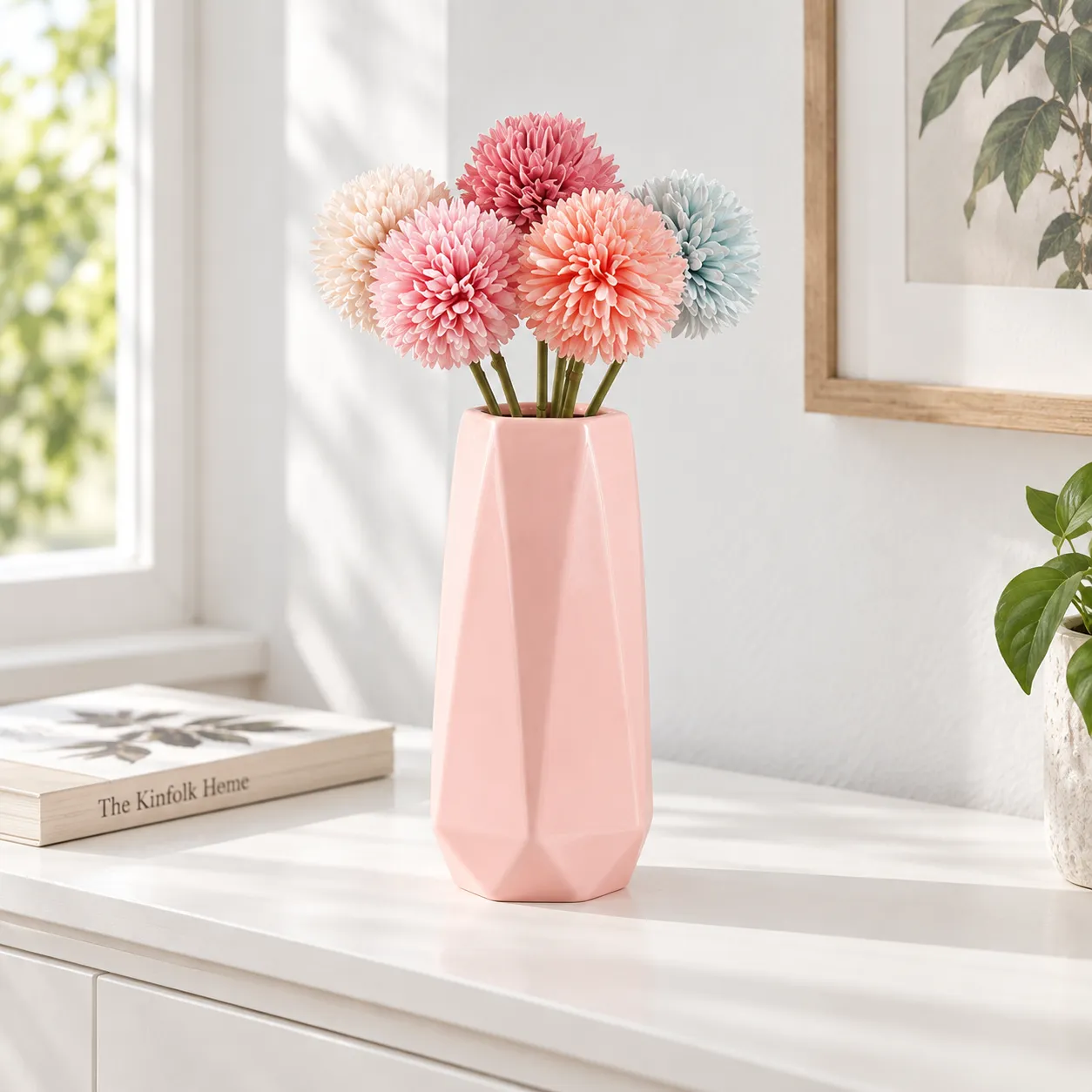 Rose Faceted Vase - room styling; other objects not included